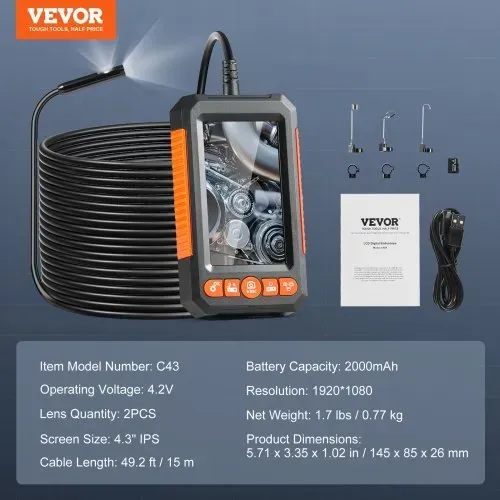 VEVOR Endoskopkamera Inspektionskamera 1080P Rohrkamera 15m Kabel 10,9 cm Display – Bild 6