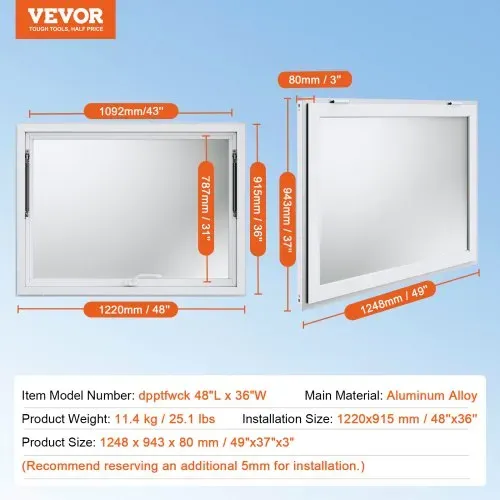VEVOR Imbissfenster für Imbisswagen 1220 x 915 mm Servicefenster aus Aluminiumlegierung für Imbisswagen, bis zu 85° schwenkbares Servierfenster mit Markisentür & Zughaken, für Imbisswagen – Bild 6