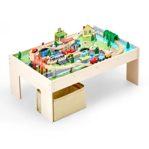 VEVOR Holz Aktivitätstisch, 84-teilig, mit zusammenklappbarem Aufbewahrungsbehälter, 3-in-1-Eisenbahnset zum Spielen, Malen, Lesen, Essen, kreatives Spielzeugset für Kinder ab 3 Jahren VEVOR Holz Aktivitätstisch, 84-teilig, mit zusammenklappbarem Aufbewahrungsbehälter, 3-in-1-Eisenbahnset zum Spielen, Malen, Lesen, Essen, kreatives Spielzeugset für Kinder ab 3 Jahren