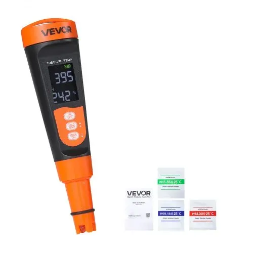 VEVOR pH-Meter, pH/EC/TDS Multiparameter-Messung, IP68 Wasserdichte Sonde, Taschen-Tester-Set mit Kalibrierpulver-Päckchen, VA-Display, PH Messgerät, Wassertester für Wasserqualitätsprüfung – Bild 8