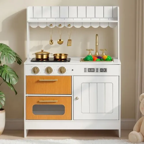 VEVOR Spielküche für Kinder, Realistische Kinderküche aus Holz mit Licht & Sound, Holzküche mit Herd Backofen Spüle Mikrowelle Schrank, Küchenspielzeug mit Kochset für Kinder von 3-8 Jahren, Beige VEVOR Spielküche für Kinder, Realistische Kinderküche aus Holz mit Licht & Sound, Holzküche mit Herd Backofen Spüle Mikrowelle Schrank, Küchenspielzeug mit Kochset für Kinder von 3-8 Jahren, Beige
