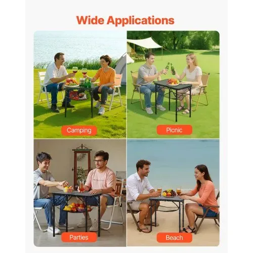 VEVOR Klapptisch Buffettisch tragbarer Allzwecktisch 60 x 40 cm, höhenverstellbarer Tisch (für 2-4 Personen) mit Tragegriff, Gartentisch Campingtisch für Partys Picknick Camping Grillen, Schwarz – Bild 6