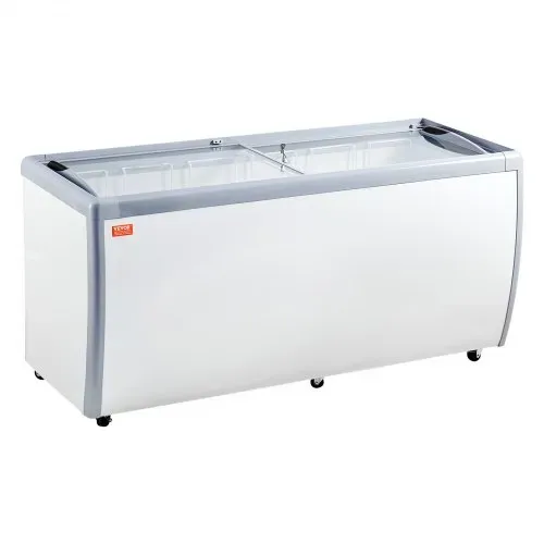 VEVOR Kommerzielle Eiscreme-Vitrine, 567 L Gefriertruhe, Mobiler Tiefkühlschrank mit Glasplatte, Restaurant-Gelato-Tauchschrank mit 12 Großen Behältern, 2 Glasschiebetüren, Feststellrollen, Weiß – Bild 10