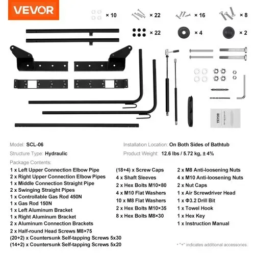 VEVOR Abdeckungsheber für Whirlpools Hydraulisch Aluminiumrohren 190-250 cm für Rechteckige Modelle, 175-245 cm Breite, 150-300 mm Eckenradius, Selbstverriegelung, 3 Seitenhaken, Abgerundete Kanten – Bild 6