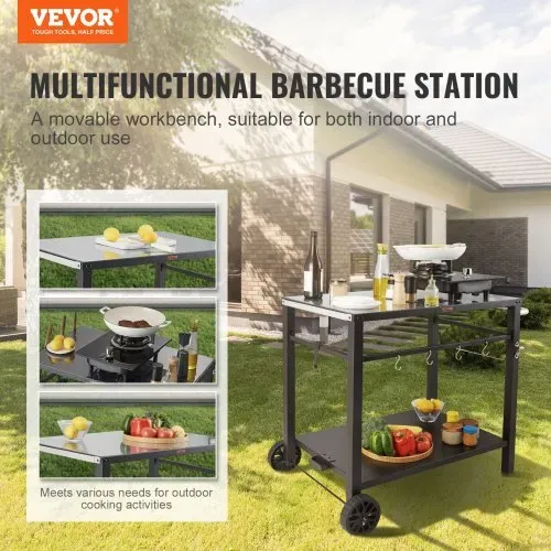 VEVOR Servierwagen Küchenwagen 100 x 64 x 83,5 cm Outdoor-Grill-Esswagen mit Doppelter Ablage, Beweglicher Grilltisch für die Zubereitung von Speisen, Multifunktionale Tischplatte aus Eisen Schwarz VEVOR Servierwagen Küchenwagen 100 x 64 x 83,5 cm Outdoor-Grill-Esswagen mit Doppelter Ablage, Beweglicher Grilltisch für die Zubereitung von Speisen, Multifunktionale Tischplatte aus Eisen Schwarz