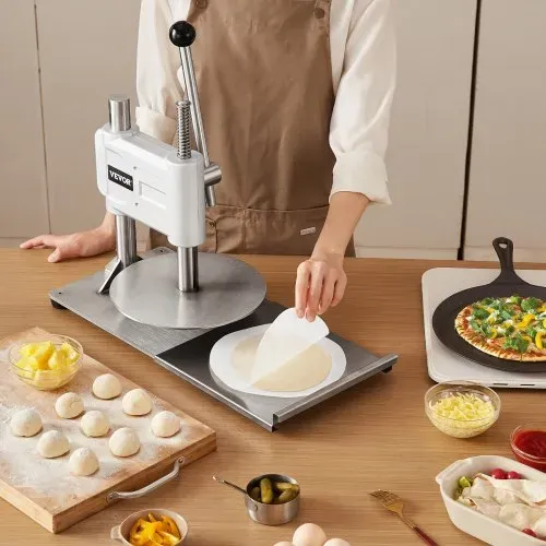 VEVOR manuelle Pizzateigpresse 241,3 mm Gebäck-Pressplatte, Brotpresse aus Edelstahl, kommerzieller Chapati Presse, 5 mm Dicke Formmaschine mit Griff & 100 Stk. Pergamentpapier, Pizza-Teigrolle – Bild 7