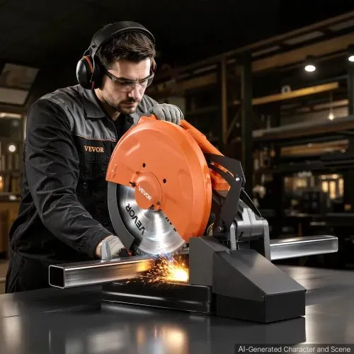 VEVOR Metalltrennsäge Kappsäge 355mm Trennscheibe 3500W Motor Gehrungssäge, zum Schneiden von Metall, Einstellbarer Winkel von -45° bis 45°, Drehzahl von 750 bis 1200 U/min, mit Späneauffangbehälter – Bild 7