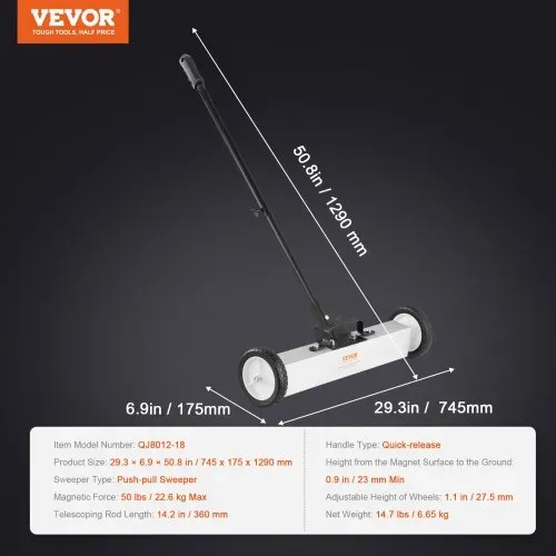 VEVOR Magnetbesen Magnetische Kehrmaschine 77–113 cm, Magnetic Sweeper Magnetisch Magnet Besen Magnetbesen Magnetheber 22,6 kg Magnetkraft Magnetischer Spänesammler Bodenkehrer Kehrmaschine – Bild 6