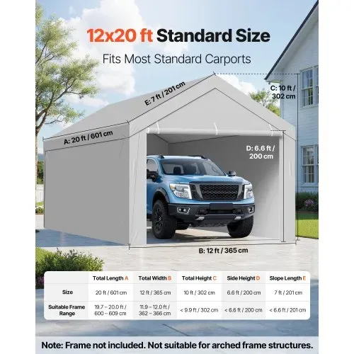 VEVOR Carport-Ersatzdach, 3,65×6,09 m, tragbare Garagenzeltplane mit Seitenwänden, UV-beständig, strapazierfähige Autounterstandsplane, grau, Rahmen nicht im Lieferumfang enthalten VEVOR Carport-Ersatzdach, 3,65×6,09 m, tragbare Garagenzeltplane mit Seitenwänden, UV-beständig, strapazierfähige Autounterstandsplane, grau, Rahmen nicht im Lieferumfang enthalten