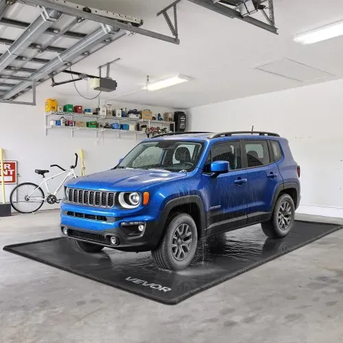 VEVOR Auffangmatte PVC-Garagenbodenmatte rutschfest (2,4 x 4,9 x 0,03 m) mit Abziehbesen, strapazierfähiger & wasserfester Auffangschutz Bodenschutz vor Schnee Regen Schlamm, Garagenmatte Schwarz – Bild 7