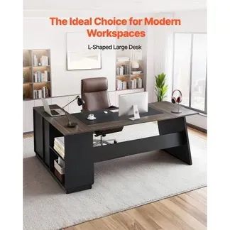VEVOR L-förmiger Chefschreibtisch moderner Bürotisch mit Schubladen & Lagerschrank, robuster Schreibtisch aus Holz, 158,7 kg Tragkraft, Computertisch für Arbeit Studium Schreiben, Braun+Schwarz VEVOR L-förmiger Chefschreibtisch moderner Bürotisch mit Schubladen & Lagerschrank, robuster Schreibtisch aus Holz, 158,7 kg Tragkraft, Computertisch für Arbeit Studium Schreiben, Braun+Schwarz