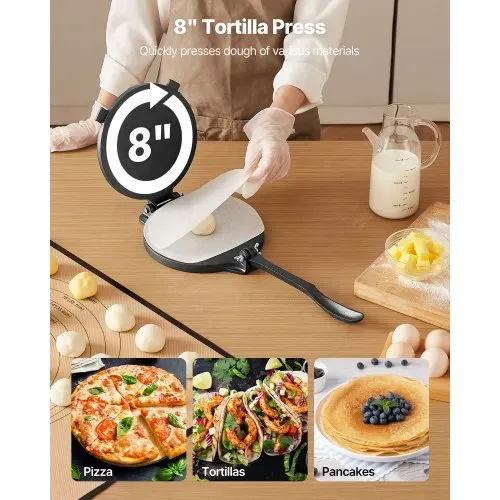 VEVOR Tortillapresse Taco Presse (20 cm) aus Graueisen, robuste Pataconera-Maker mit Griff & 100 Stk. Pergamentpapier, Teig-Presse für Tortilla, Kolumbianische Pataconera professionelle Roti Maker VEVOR Tortillapresse Taco Presse (20 cm) aus Graueisen, robuste Pataconera-Maker mit Griff & 100 Stk. Pergamentpapier, Teig-Presse für Tortilla, Kolumbianische Pataconera professionelle Roti Maker