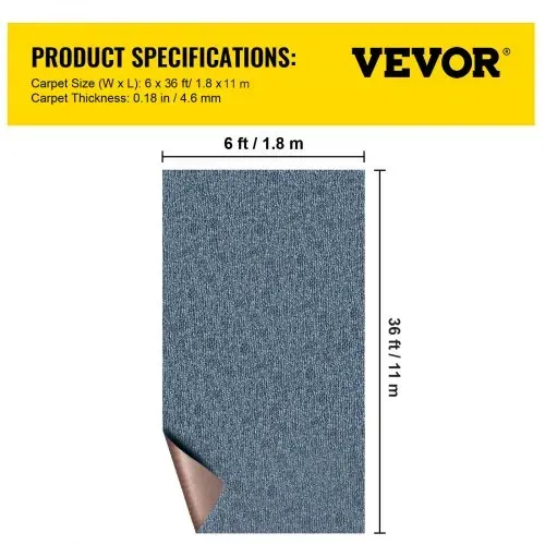 VEVOR Marine-Teppich, Bootsteppich, Teppich für drinnen und draußen, für Terrassendeck, rutschfest, TPR, wasserdicht, Rückenschnitt, Marine-Teppich für den Außenbereich, leicht zu reinigen, Teppichrol – Bild 6