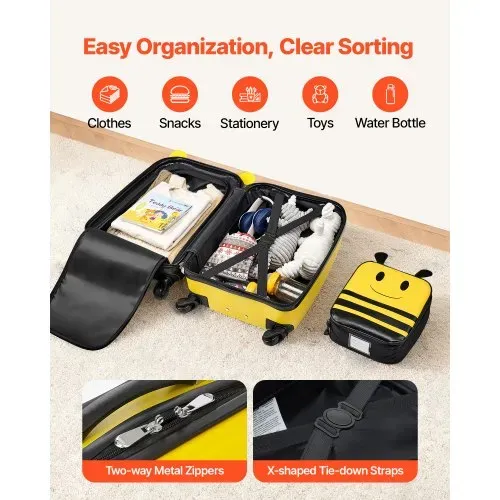 VEVOR 5 tlg. Kinderkoffer Set, 457,2 mm, Hartschalenkoffer mit Kindertrolley, Rucksack, Nackenkissen, Lunchbox & Kofferanhänge, Kofferset fürJungen & Mädchen, praktisch für Reisen Fliegen (Bienen) – Bild 2