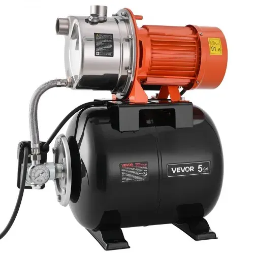 VEVOR Hauswasserwerk 1176 W, 6000 L/h Jetpumpe mit 19 L Druckbehälter, 57 m Förderhöhe, inkl. Automatischem Wasserfördersystem & Edlstahlpumpenkopf, zur Gartenbewässerung & Hauswasserversorgung – Bild 10