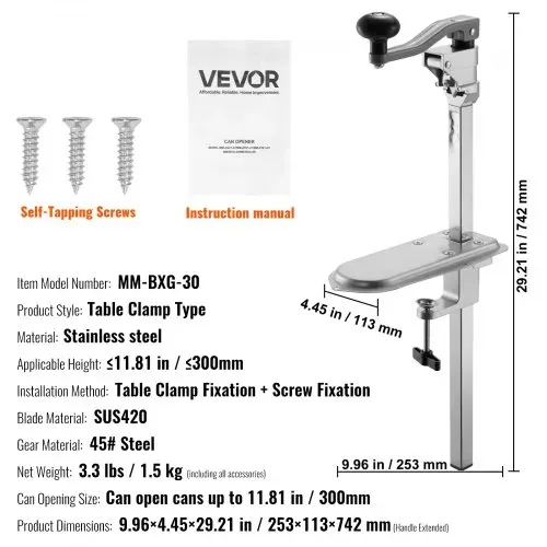 VEVOR kommerzieller Dosenöffner, manueller Tischdosenöffner für Dosen bis zu 30 cm Höhe, höhenverstellbarer Konservenöffner mit Schrauben & Tischklemme, Büchsenöffner für Restaurants Hotels – Bild 6