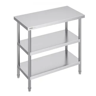 VEVOR Lebensmittel-Zubereitungstisch aus Edelstahl, 457 x 914 x 864 mm gewerblicher Küchenarbeitstisch, mit 2 verstellbaren Unterregalen, robuster Zubereitungstisch aus Metall für Grill, Küche VEVOR Lebensmittel-Zubereitungstisch aus Edelstahl, 457 x 914 x 864 mm gewerblicher Küchenarbeitstisch, mit 2 verstellbaren Unterregalen, robuster Zubereitungstisch aus Metall für Grill, Küche