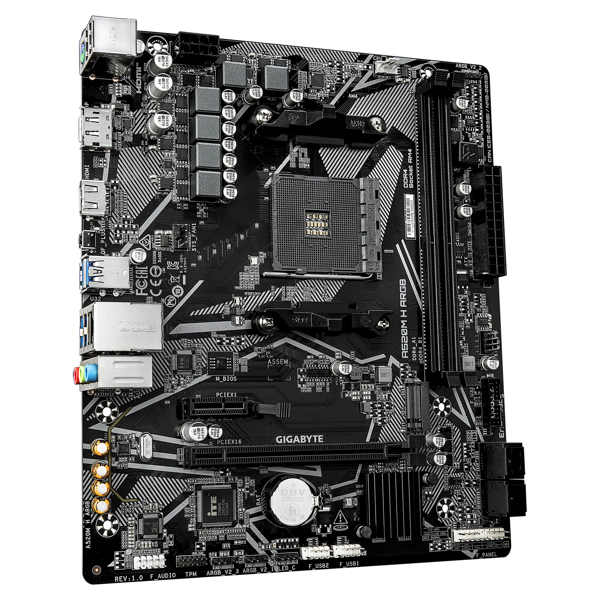 GIGABYTE A520M H ARGB Mainboard – Unterstützt AMD Ryzen 5000 Prozessoren, bis zu 5100 MHz DDR4 (OC), PCIe 3.0 x4 M.2, 1-GbE-LAN, USB 3.2 Gen 1 – Bild 3