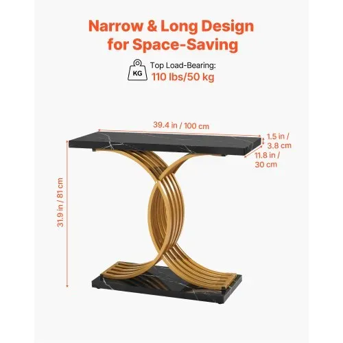 VEVOR Konsolentisch Eingangtisch hinter dem Sofa (100 x 30 x 81 cm / L x B x H), rechteckiger Beistelltisch aus MDF + Stahlrohre für Flur Schlafzimmer Wohnzimmer Foyer, Flurtisch Golden – Bild 2