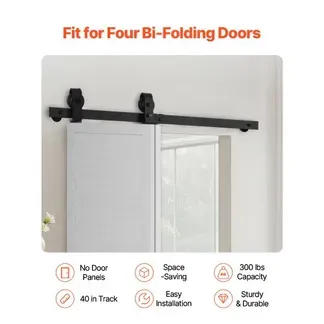 VEVOR Schiebetürsystem für faltbare Schiebetür, Schiebetürbeschlag 1016 mm Laufschiene, geeignet für zwei 45,7 cm große Schrank-, Speisekammer- & Wäschetüren (nicht im Lieferumfang enthalten) VEVOR Schiebetürsystem für faltbare Schiebetür, Schiebetürbeschlag 1016 mm Laufschiene, geeignet für zwei 45,7 cm große Schrank-, Speisekammer- & Wäschetüren (nicht im Lieferumfang enthalten)