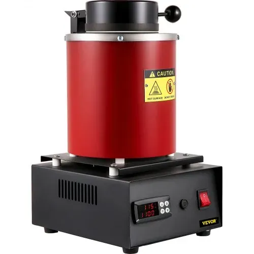 VEVOR Goldschmelzofen 1350 W 1150 ℃ Max. Temperatur, digitaler elektrischer Schmelzofen 3 kg Keramiktiegel mit Barrenmatrize & Handschuhen, zur Verarbeitung von Gold Silber Kupfer Aluminium rot – Bild 8