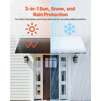VEVOR Fenstermarkise 264x91x61 cm, Türvordach, stabile Markisen mit dreieckigem Stahlrahmen für Türen, Außenschutz vor Regen, Schnee & Sonnenlicht für Türeingänge, Fenster, Veranden, Balkone VEVOR Fenstermarkise 264x91x61 cm, Türvordach, stabile Markisen mit dreieckigem Stahlrahmen für Türen, Außenschutz vor Regen, Schnee & Sonnenlicht für Türeingänge, Fenster, Veranden, Balkone