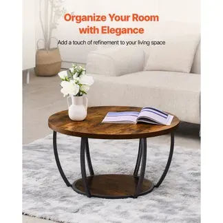 VEVOR Couchtisch Beistelltisch rund, zweistufiger Beistelltisch Sofatisch mit Metallgestell & offenem Stauraum & 34,9 kg Tragkraft, minimalistischer Wohnzimmertisch Kaffeetisch rustikales Braun VEVOR Couchtisch Beistelltisch rund, zweistufiger Beistelltisch Sofatisch mit Metallgestell & offenem Stauraum & 34,9 kg Tragkraft, minimalistischer Wohnzimmertisch Kaffeetisch rustikales Braun