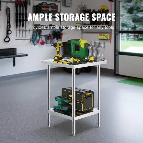 VEVOR Zubereitungstisch aus Edelstahl, Robuster Arbeitstisch aus Metall mit 3 einstellbaren Höhenstufen, gewerbliche Arbeitsstation für Küche, Garage, Restaurant, Hinterhof 610 x 610 x 864 mm – Bild 3