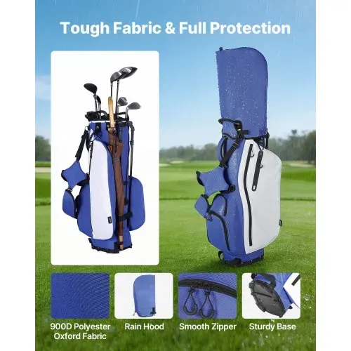 VEVOR Golfbag mit 7-Facher Einteilung, Golftasche mit Standfüßen Doppelschultergurt Durchgehenden Trennfächern Regenhaube Stautaschen, Caddybag aus Polyester für Herren Damen Golf Cartbag – Bild 4