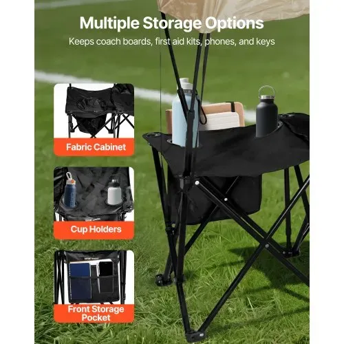 VEVOR tragbare Mannschaftsbank Sitzbank Campingbank (6 Personen) mit Seitentaschen & Tragetasche & Sonnenschutzdach, Klappbank mit Rückenlehne, Seitenbank für Fußball Baseball Outdoor Schwarz – Bild 4