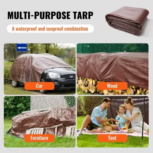 VEVOR Abdeckplane PE Gewebeplane 609,6x1219,2 cm Schutzplane 16 Mil Holzplane 16 x 16-Gewebe Gartenplane Wasserdicht UV-beständig zum Abdecken von Wohnmobils Autos Motorrads Gartenmöbel Braun – Bild 5