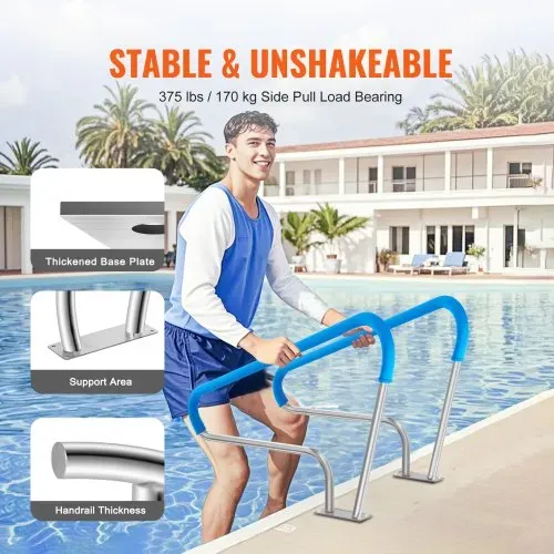 VEVOR Pool-Handlauf, 2 Stück, 1220 x 905 x 100 mm, Pooleinstieg Edelstahl mit Grundplatte für Innen-/Außenpools, Einstieghilfe für Schwimmbäder, Haltegriff mit Griffabdeckung & Zubehör für Spas – Bild 2