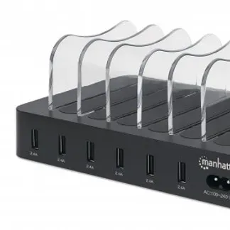 Manhattan 6-Port USB-Ladestation, Sechs USB-A-Ports, bis zu 2,4 A/5 V pro Port, 50 W Ausgangsleistung gesamt, schwarz Manhattan 6-Port USB-Ladestation, Sechs USB-A-Ports, bis zu 2,4 A/5 V pro Port, 50 W Ausgangsleistung gesamt, schwarz