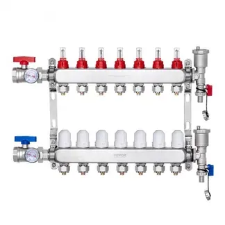 VEVOR 7-Zweig-Wärmeverteilungsverteiler, 1/2-Zoll-PEX-Rohrverteiler, Edelstahl-PEX-Verteiler für hydronische Fußbodenheizung, Wärmeverteilungs-PEX-Verteilersatz mit 1/2-Zoll-Adaptern im Lieferumfang enthalten VEVOR 7-Zweig-Wärmeverteilungsverteiler, 1/2-Zoll-PEX-Rohrverteiler, Edelstahl-PEX-Verteiler für hydronische Fußbodenheizung, Wärmeverteilungs-PEX-Verteilersatz mit 1/2-Zoll-Adaptern im Lieferumfang enthalten