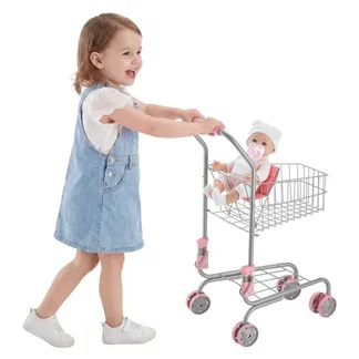 VEVOR Einkaufswagen für Kinder, Einkaufswagen Supermarkt Spielzeug mit Klappsitz für Puppen Stahlrahmen & Rollen, Faltbares Kaufladenzubehör mit Puppen-Spielset, Kaufmannsladen Spiele für Kinder ab 3 VEVOR Einkaufswagen für Kinder, Einkaufswagen Supermarkt Spielzeug mit Klappsitz für Puppen Stahlrahmen & Rollen, Faltbares Kaufladenzubehör mit Puppen-Spielset, Kaufmannsladen Spiele für Kinder ab 3