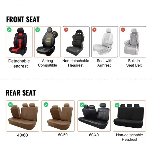 VEVOR-Sitzbezüge, universelle Autositzbezüge, Vorder- und Rücksitz, 13-teiliger Kunstleder-Sitzbezug, vollständig geschlossenes Design, abnehmbare Kopfstütze & Airbag-kompatibel, Autos, SUVs – Bild 5