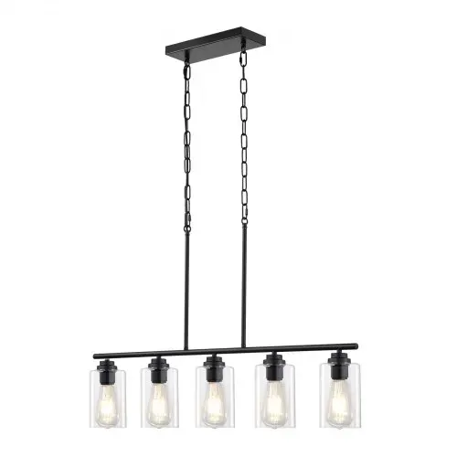 VEVOR 5-flammige Pendelleuchte für Kücheninseln, 60 W, verstellbare Esszimmerleuchte mit klarem Glaslampenschirm, 4 Stangen, 2 Metallketten, linearer Kronleuchter im Landhausstil – Bild 9