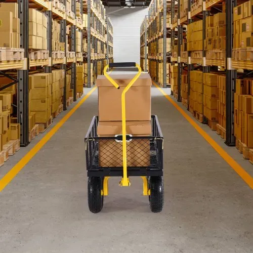 VEVOR Bollerwagen 226,80 kg, Transportwagen, Gartenwagen, Gerätewagen, Handwagen mit großen Geländereifen, abnehmbaren Seitenteilen aus Netzmaterial und um 180° drehbarem Griff, Gelb/Schwarz – Bild 7