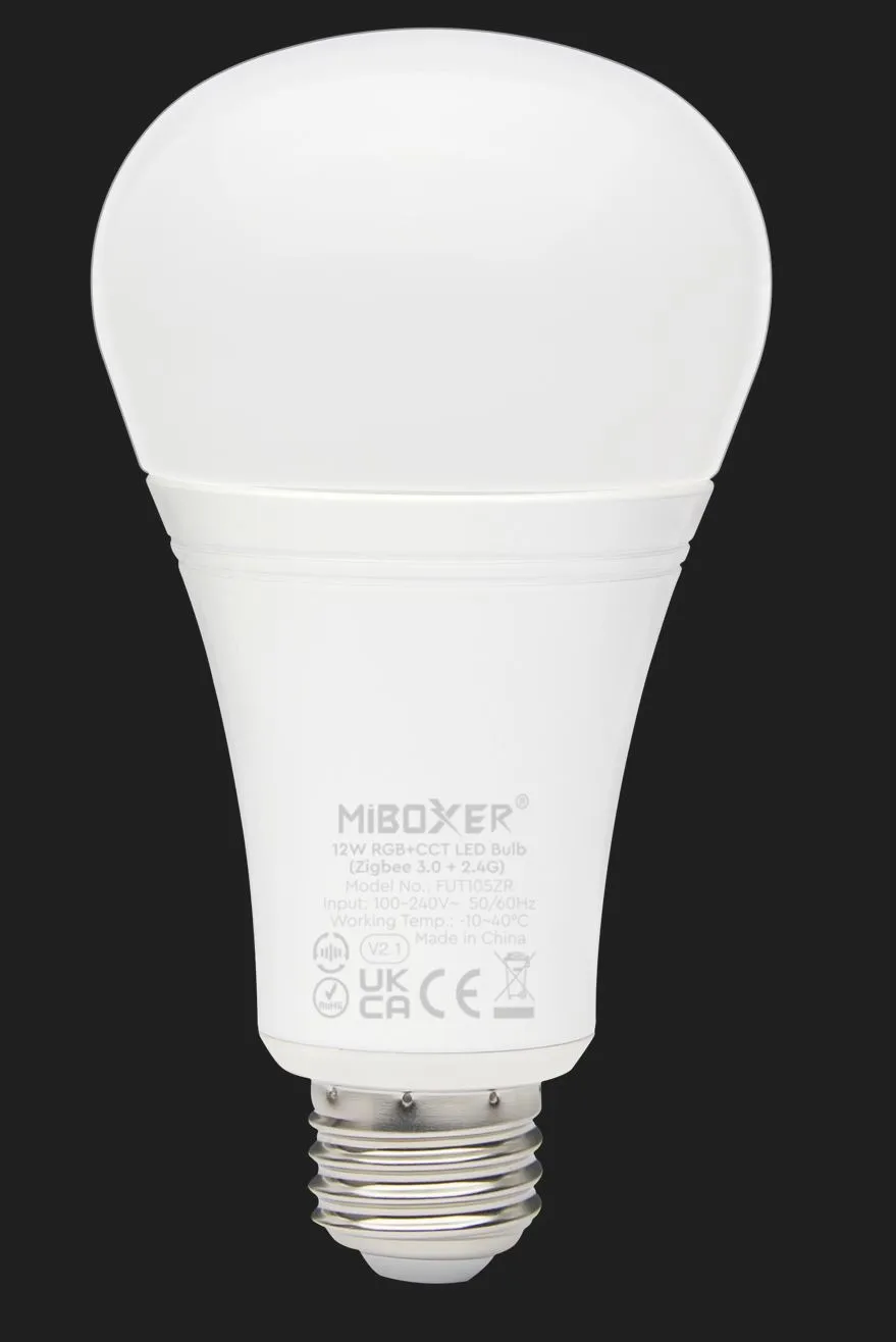 MiBoxer FUT105ZR LED Retrofit E27 Bulb 12W RGB-WW (RGB-CCT) Lampe mit Funk und Zigbee 3.0 MiBoxer FUT105ZR LED Retrofit E27 Bulb 12W RGB-WW (RGB-CCT) Lampe mit Funk und Zigbee 3.0