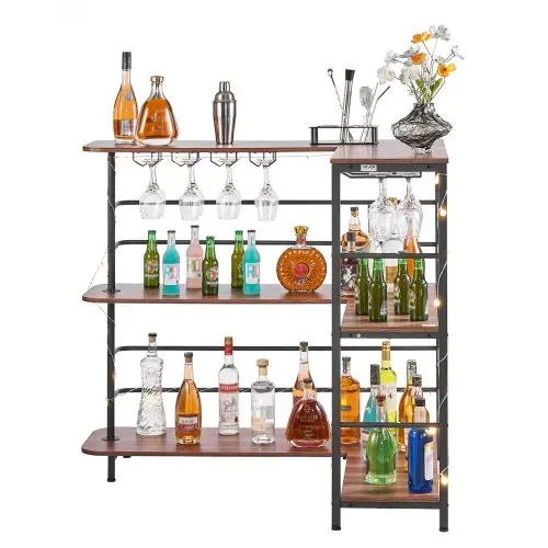 VEVOR L-Förmige Hausbar mit Stauraum, Bartheke mit 3 Ebenen & Weinglashalter, 99,8 kg Belastbar, Eck-Bartresen aus Holzwerkstoff für Zuhause Küche Wohnzimmer Keller, Bartisch 1200 x 900 x 1095 mm – Bild 10