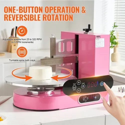 VEVOR einstellbare Tortencremestreichmaschine elektrische Tortendekorationsmaschine zum Verteilen von Kuchencreme, zum Bestreichen und Schmieren von Kuchenglasuren, für 10,16 bis 40,64 cm Kuchen Rosa – Bild 2