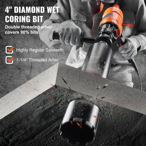 VEVOR Diamant Bohranlage 1500 W Diamantkernbohrmaschine Kernbohrgerät 1100/2400 RPM Kernbohrmaschine Nassbohren, 8-10,2 cm Magnetbohrmaschine Geeignet zum Bohren von Stahlbeton, Marmor usw. – Bild 3