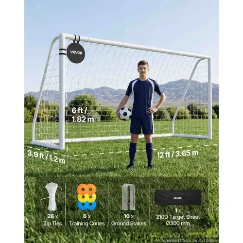 VEVOR Fußballtor 365 x 182 cm Tragbares PVC Outdoor-Soccertor mit PE-Netz, für Gärten, Parks und Schulen, Wetterfest, mit Bodenankern, Zielscheibe, 600D-Oxford-Tasche und Stabilität bei über 110 km/h – Bild 5
