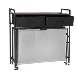 VEVOR Wäschekorb Wäschesammler mit 3 Fächern & Holztischplatte, Wäschesortierer auf Rollen mit 2 Schublade & Haken, Wäschetrenner Wäsche-Sortiersystem für schmutzige Kleidung Badezimmer VEVOR Wäschekorb Wäschesammler mit 3 Fächern & Holztischplatte, Wäschesortierer auf Rollen mit 2 Schublade & Haken, Wäschetrenner Wäsche-Sortiersystem für schmutzige Kleidung Badezimmer