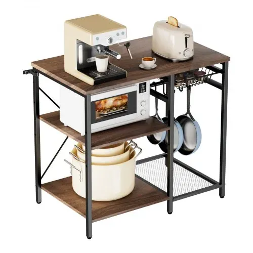 VEVOR Küchenregal Bäckerregal (90 x 40 x 90 cm) mit X-förmiger Stützstange & 5 S-förmigen Haken & Mehrstufigem Ablagefach, Mikrowellenregal für Geschirr Schüsseln Gewürzflaschen Metallregal – Bild 10