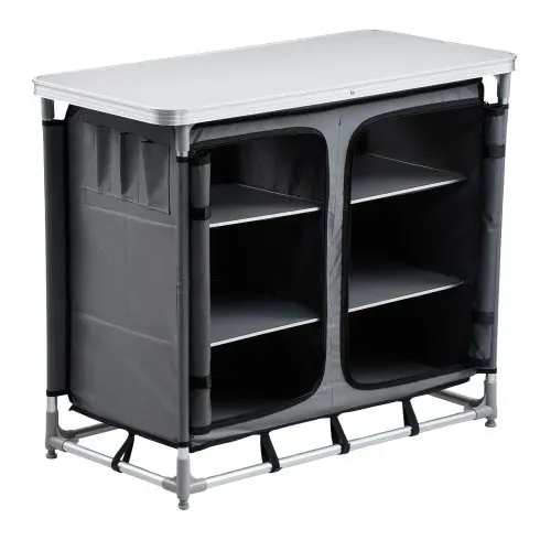 VEVOR Klappbare Campingküche, Tragbarer Campingschrank mit 6 Ablagefächern, Tragetasche & MDF-Tischplatte bis 50 kg Tragkraft, Küchenstation für Picknick, Grillen, Partys, Camping & Wohnmobilreisen – Bild 9