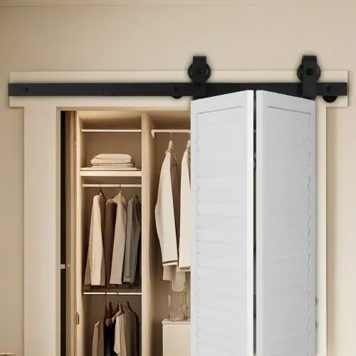 VEVOR Schiebetürsystem für faltbare Schiebetür, Schiebetürbeschlag 1016 mm Laufschiene, geeignet für zwei 45,7 cm große Schrank-, Speisekammer- & Wäschetüren (nicht im Lieferumfang enthalten) – Bild 7