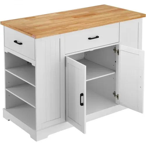 VEVOR Kücheninselwagen, 117 cm Frühstücksbar mit Holzplatte und Lagerschrank, Bauernküchentisch mit verstellbarem Regal, Schublade, für Esszimmer, Küche und Wohnzimmer, weiß – Bild 9