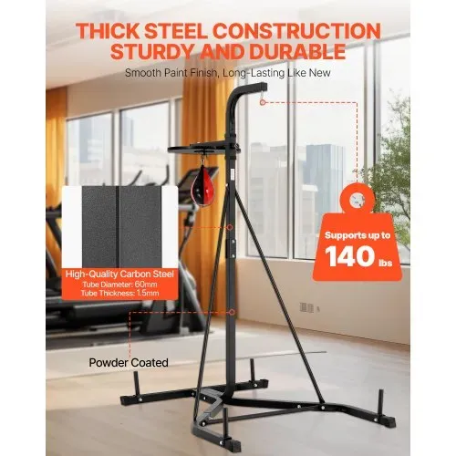 VEVOR 2 in 1 Boxsackständer Trainingsgerät Sandsackgestell aus Stahl, höhenverstellbare Boxsackhalterung (65 kg belastbar), Fitnessgerät Standboxtrainer Speedbag-Ständer für Fitness-Studio – Bild 3