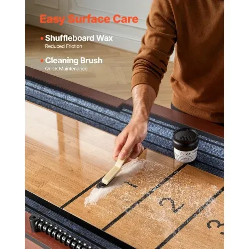 VEVOR Shuffleboard-Tisch 3,7 m 2-in-1 mit Bowling-Set und 8 Pucks Indoor, Shuffleboard mit Rustikaler Holzoptik, Kratzfester Spielfläche, Wachs und Bürste, für das Familienspielzimmer zu Hause – Bild 5